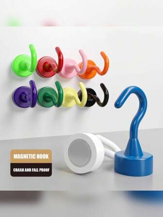 1 套彩色磁性防损挂钩，塑料外壳强力磁铁墙壁防损挂钩，无需安装，整洁，适用于冰箱、书架、门