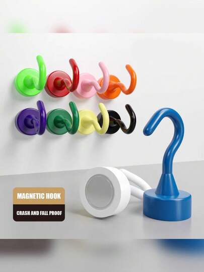 1 Bộ Móc Treo Tường Nam Châm Nhiều Màu Không Gây Hư Hại, Vỏ Nhựa Nam Châm Mạnh Không Gây Hư Hại, Không Cần Lắp Đặt, Không Làm Bẩn, Thích Hợp Cho Tủ Lạnh, Giá Sách, Cửa Ra Vào