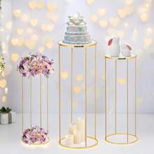 1PC/3PCS Golden Metal Cylinder Pedestal Stands With Acrylic Plates – Elegant Round Display Columns For Party Decor, Vases, And Home Accents – Perfect For Birthday, Wedding, Or Event Backdrops, Wedding Decor Platforms | Contemporary Design | Acrylic Top Plate, Decorative Objects - Gold - View 2