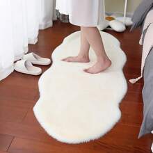 1pc Faux Rabbit Fur Asymmetrical Cream Solid Colored Rug, Ultra Soft & Cozy 4-Season Carpet For Living Room Coffee Table, Bedroom Bedside, Sofa, Office Chair Cushion, Study & Entryway Decor - Multicolor - View 6