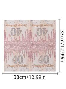 Happy 40th Birthday Rhinestone Design Square Colorful Printed Napkins, Disposable Tissues For Party Dinner Table 20pcs,Christmas - Multicolor - View 2