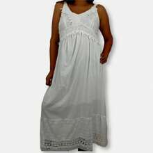 Vestido Branco Longo Alça Indiano Com Renda Algodão 435
