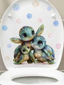 1pc Cute Cartoon Little Turtle Anime Toilet Sticker, Waterproof And Mildew-Proof Self-Adhesive Removable Sticker, Suitable For Home Decoration, Bathroom, Cabinet, Refrigerator, Water Tank Bathroom Set To Make Your Home Look Brand New Bathroom Decor Fall Decor