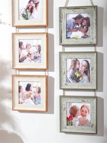 1pc Light Walnut Triple 4-Inch Simple Creative Rope Memorial Photo Frame, Suitable For Hallway, Bedroom, Office, Mother's Day Gift