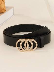 1 件女士加大码仿皮时尚腰带，3 环金扣、水钻扣、黑色扣、字母扣、细纹理扣、粗纹理扣，适用于牛仔裤、连衣裙、外套、休闲场合夏季、学校秋季、秋季、万圣节