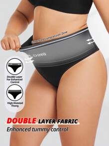 FLARIXA 3Pcs Plus Size Seamless High Waist Thong Women Shapewear Bottom Tummy Control Belly Shaping Panties Body Building Underwear Double Waistband No Rolling Thongs
