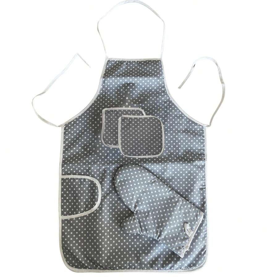 3-Piece Kitchen Apron & Oven Mitts Set, Durable & Heat-Resistant Cooking Essentials, Multicolor Various - Grey - View 1