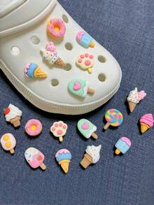12 Stücke Harz Schuh Charms Set - Süße Eis und Donut Designs für Clogs, Slides, Sandalen - Sortierte rosa dekorative Anhänger für Party Zubehör, Geburtstaggeschenke, Sommer Schuhdekorationen für Mutter, Enkelin, Tochter, Besonderes Geschenk für Sie, Schuhstifte für Muttertag, Schulstart - Eiscreme - Übersicht 2