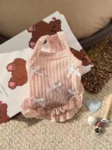 1pc Pet Spring/Summer Sleeveless Dress, Breathable Thin Bowknot Princess Dress, Lace Dress, Suitable For Poodle, Yorkshire Terrier, Bichon Frise, Chihuahua And Other Medium-Small Cats And Dogs