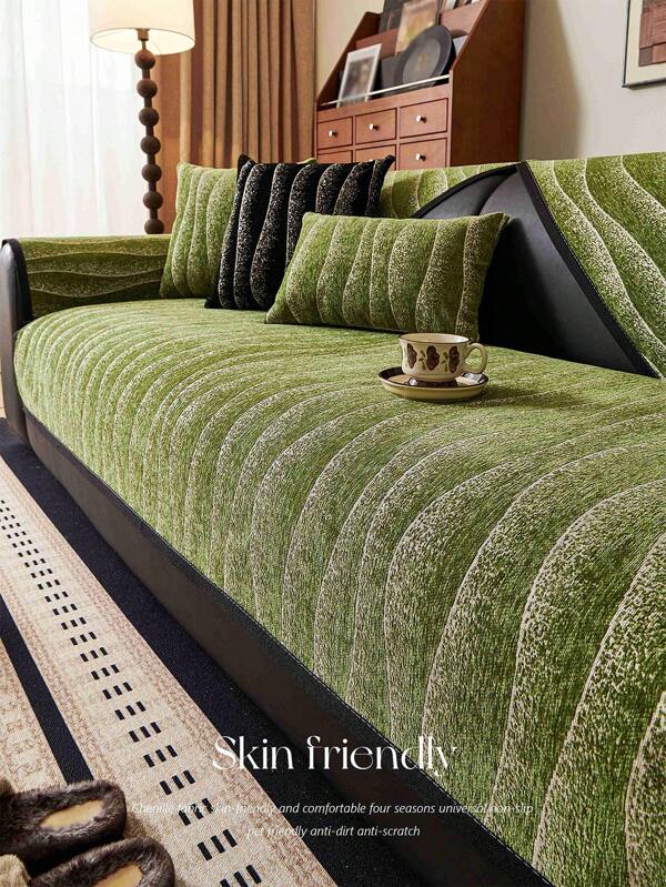 1PC New Gradual Green Chenille Fabric Leather Sofa Cushion Four Seasons Universal Living Room Superior Sense Sofa Cover For 1234 Seat Sofa Dust Cover Pet-Friendly Anti-Scratch Machine Washable Room Decoration Sandhair Towel