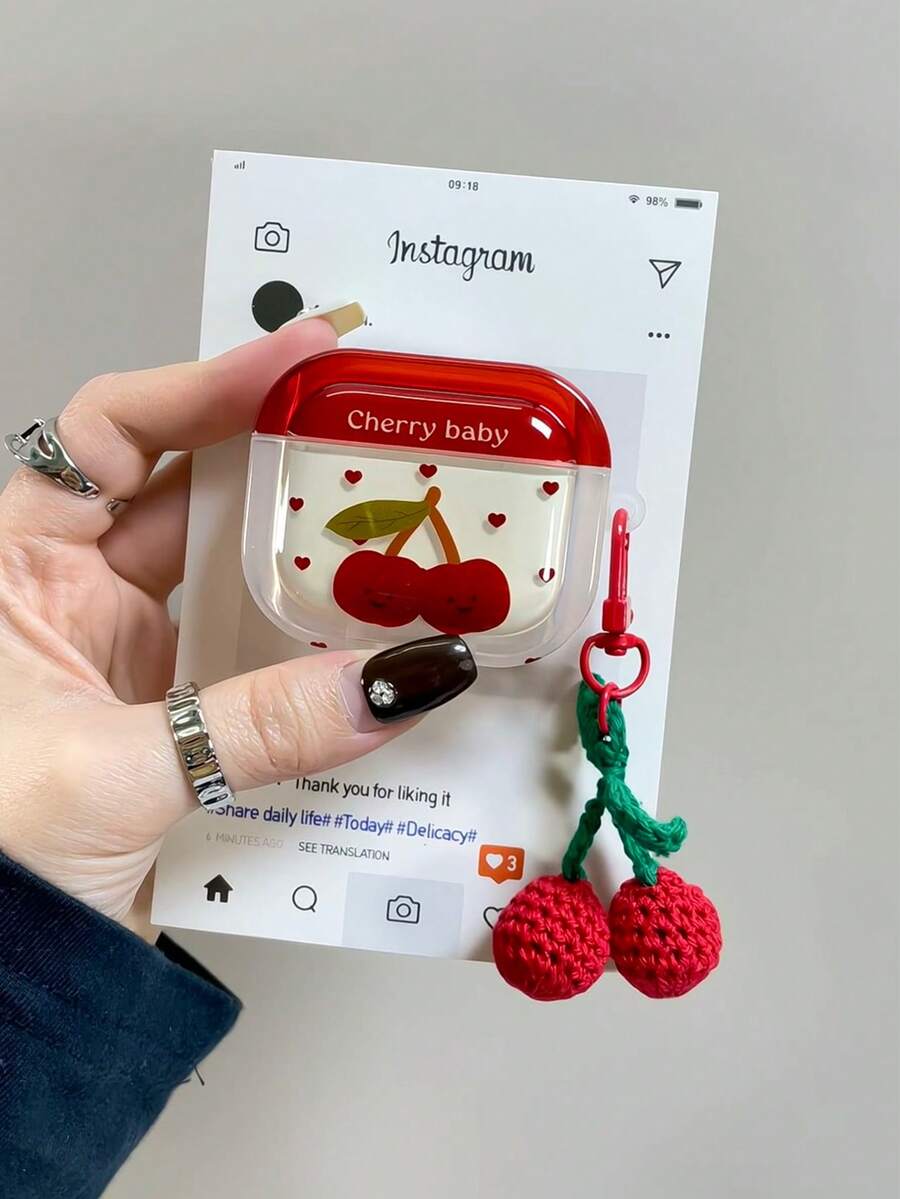 极简TPU樱桃图案软TPU编织保护套，适用于 2/3/4，简约风格，适合女孩、女士或男女通用，春季生日礼物 - 無色 - 查看 1