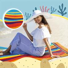 1 Piece Extra Large Striped Beach Towel With Blue Turtle & Starfish Design, Bohemian Style Beach Cover Up, Super Soft & Absorbent, Quick Drying, Vibrant Stripes, Suitable For Travel, Yoga, Camping, Swimming - Perfect Bath Towel, Camping Gear | Tropical Style | Polyester Blend Summer Travel, Vacation Holiday Bathroom Decor Beach Essentials