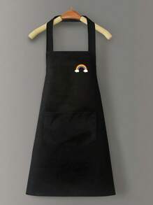 1 pieza Delantal impermeable y resistente al aceite unisex, adecuado para cocina moderna en el hogar, se puede usar en la cocina, baño y el hogar. Patrón de logotipo aleatorio (Arcoíris o Cactus), Bolsillo aleatorio (1 o 2), Color de tira para el hombro aleatorio (Negro o Blanco), Cabeza de ciervo pequeña aleatoria (Roja o Blanca)