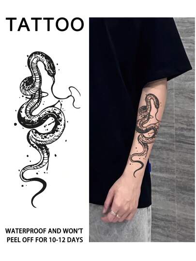 1Pc Snake Temporary Tattoos Semi Permanent Tattoo Waterproof Sweatproof Last For 1-2 Weeks Realistic Herbal Juice Anti-Friction Non-Reflective Faux Black Fake Tattoos For Woman And Men Tattoo Stickers For Arm, Chest, Leg, Abdomen, Waist, Finger, Neck Modernist Body Art