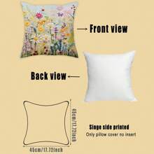 2D Flat Print Floral Throw Pillow Cover 1pc - Digital Print Flower & Leaf Design, 45x45cm Square Zippered Cushion Case - Machine Washable Woven Polyester For Sofa, Bedroom & Living Room Decor (Insert Not Included)