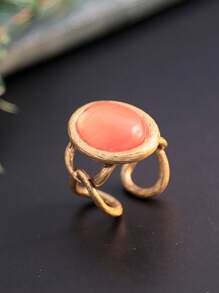 1 Pieza Anillo Ajustable De Cobre Con Piedra De Emperador De Estilo Vintage De Moda Para Mujer, Regalo De Banquete De Alta Gama, Fiesta