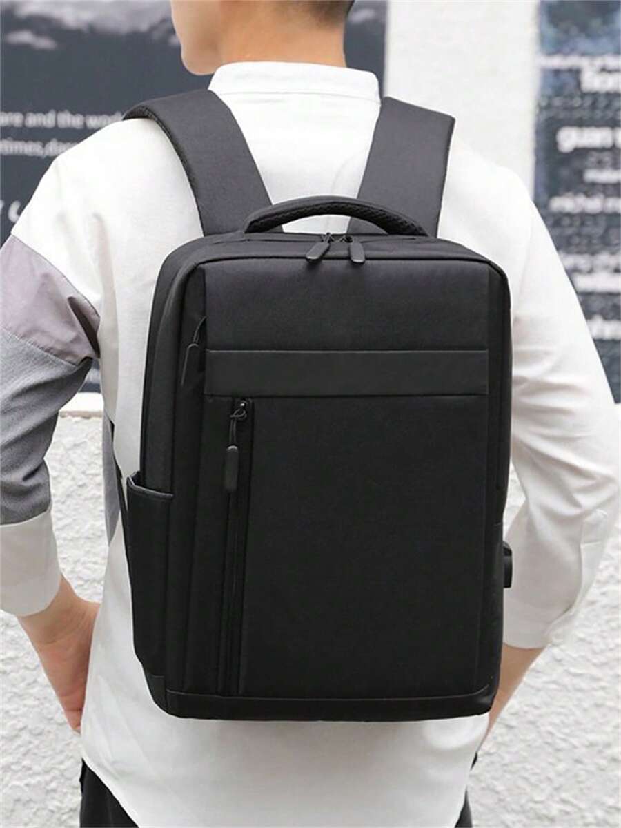Baila Morena Men's Backpack Anti-Theft USB Cable Anti-Sweat Water-Resistant Fabric Large Capacity Multi-Pockets Adjustable Strap - 黑色 - 查看 1