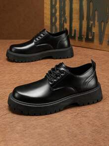 男士秋季低帮休闲黑色皮鞋，百搭舒适软底系带牛津鞋，时尚英伦风四季款 - 黑色 - 查看 3