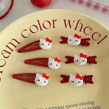 Sanrio 6pcs (Authorized) Cartoon Sanrio Hair Clip, New Red KT Cat Hair Clip, Japanese Sweet Cartoon Girl Side Hair Accessory Back To School