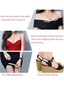 144片时尚胶带，专为服装设计。这是一款强力双面胶带。这款透明身体胶带适用于皮肤，无色透明。作为服装配饰，它可以防止服装损坏。这是一款耐用的织物胶带，适用于连衣裙、胸罩和上衣。它是一款多功能的胸贴、皮肤胶带和卷边胶带。 - 彩色 - 查看 3