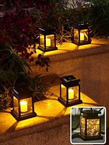 1pc Solar Powered Black Palace Style Lantern, Copper Wire String Lights, Candle Wick, Solar Outdoor Lighting, No Charging Required, Solar Powered, Outdoor Packaging Solar Pendant Light, Waterproof Solar Light, With 20 LED Beads, Suitable For Garden, Yard, Lawn, Patio, Parasol, Tent, Tree, Courtyard, Path, Etc. - Huang Guang - View 1
