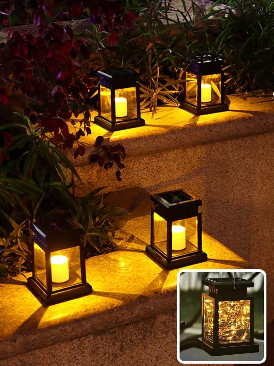 1pc Solar Powered Black Palace Style Lantern, Copper Wire String Lights, Candle Wick, Solar Outdoor Lighting, No Charging Required, Solar Powered, Outdoor Packaging Solar Pendant Light, Waterproof Solar Light, With 20 LED Beads, Suitable For Garden, Yard, Lawn, Patio, Parasol, Tent, Tree, Courtyard, Path, Etc. - Huang Guang - View 1