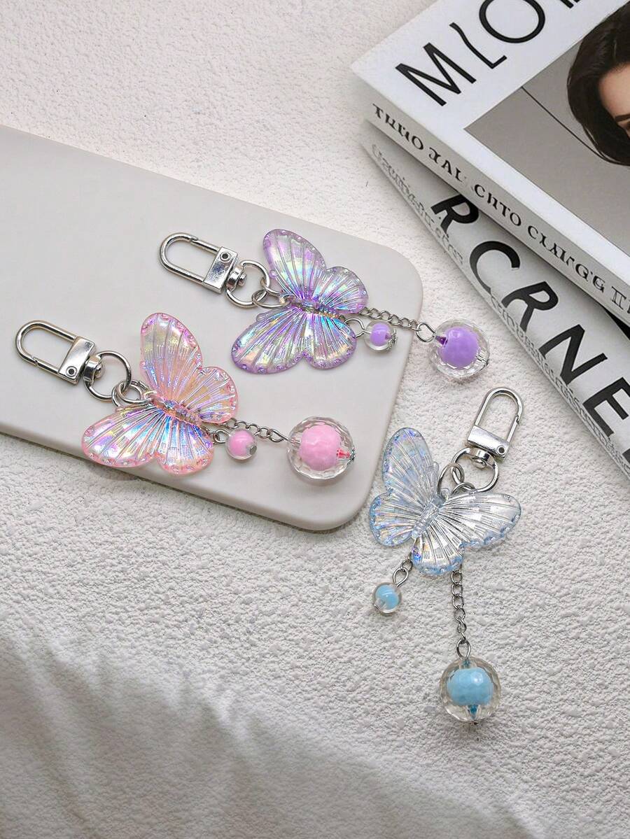 1 件透明亚克力蝴蝶装饰夏季度假风格手机挂绳、钥匙链、手机壳、相机带