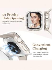 3 In 1 Bling Case With HD Screen Protector Compatible With Apple Watch 40mm 41mm 42mm 44mm 45mm 46mm Diamond Glitter Protective Face Cover PC Frame Protector Overall Protective Glass Jewelry Bumper Face Cover Case Crystal Tempered Glass For Apple Watch Series 10/9/8/7/6/5/4/3/2/1/SE Women, Rhinestone Face Cover Women For Apple Watch Accessories Surace Compatible With Apple Watch Series 10 9 8 7 6 5 4 3 2 1