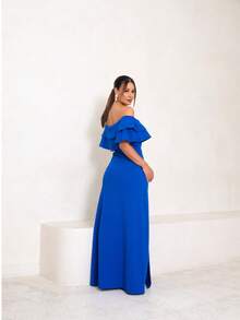 Long Off-The-Shoulder Mermaid Dress With Slit For Wedding Bridesmaid Bride Graduation And General Event - Royal Blue - View 4