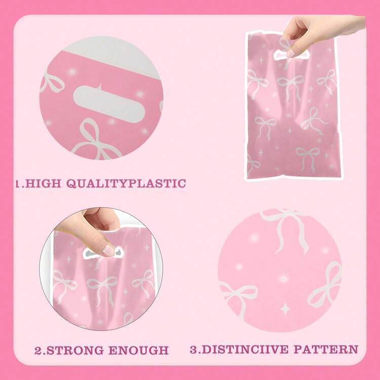 10/30/50Pcs Pink Bow Party Favor Bags Bow Coquette Goody Candy Bags, Pink Bow Party Treat Bags Coquette Party Supplies Decorations For Pink Coquette Bow Birthday Shower Part Retail Shopping Bags - Multicolor - View 7