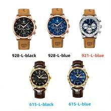 50米防水真计时码表多功能防锈棕色皮革夜光日本进口石英自动机芯 - 高品质内置长寿命电池精确计时商务男士生日礼物丈夫父亲节真正的多功能返校必备品 - 彩色 - 查看 4