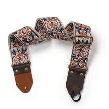 Miwayer Embroidered Guitar Strap Soft Vintage Flowers Adjustable Creative Watch Bands Cotton Belt & Leather Head - KhakiBrown - View 5