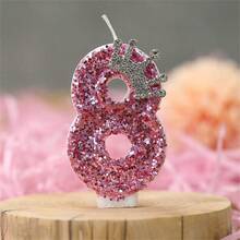 1pc Pink Crown Birthday Candle, Sparkling Number Candle Cake Decor With Glitter, Suitable For Girl, Lady, Anniversary Celebration - Multicolor - View 20