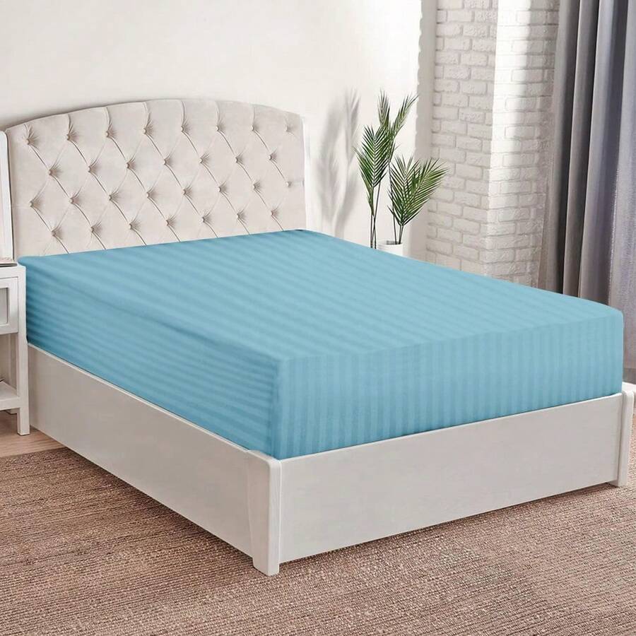 Box Spring Sheet With Full Bottom, Cotton Touch, Soft And Fresh, Ideal For Spring, Available In Single, Double, Queen Size And King Size, Variety Of Colors, Perfect For Modern Bedrooms, Breathable And Comfortable For All Seasons - 淺藍色 - 查看 1