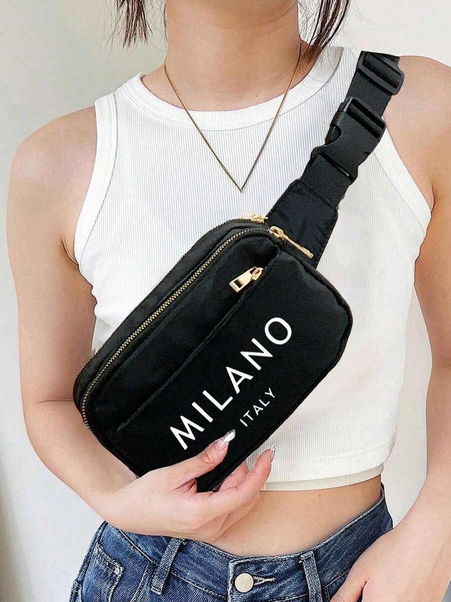 耐用纯色胸包,印有“Milano”字母,防水,肩带可调节,适合运动、跑步、旅行和徒步,时尚又实用,男女通用,是节日、生日、母亲节礼物的理想之选。 - 黑色 - 查看 1