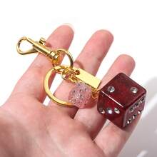 1pc Luxury Pink Dice Pendant, Creative Retro Crystal Epoxy English Letter Keychain, Student Girl Bag Charm, Mother's Day Gift, Funny Party Favor, Fashion Unisex Game Prize - Pink - View 6