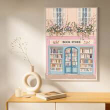 1 件，帆布裱框装饰画，易于悬挂，墙壁艺术，海报，现代，迷人的书店墙壁艺术，粉色花朵，复古风格，花卉书店装饰，文学墙，小屋中心装饰墙壁艺术 - 彩色 - 查看 9