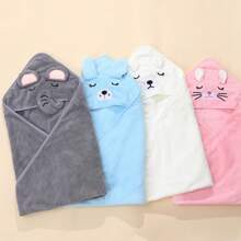1pc Pet Bath Towel, Pet Absorbent Towel, Pet Bathrobe, Cat Quick-Drying Towel, Dog Drying Towel, Hooded Pet Towel, Cartoon Design, Coral Fleece Material, Soft & Comfortable