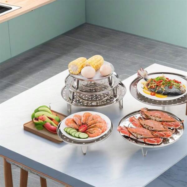 1pc Steamer, Stainless Steel Steamer Rack, Steamer, Kitchen And Household Drain, Steamer, Other Barbecue Tools