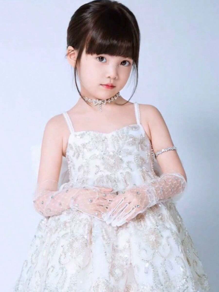 儿童蕾丝手套，公主生日派对装，水钻装饰，透气，贴身，适合花童舞台表演，派对