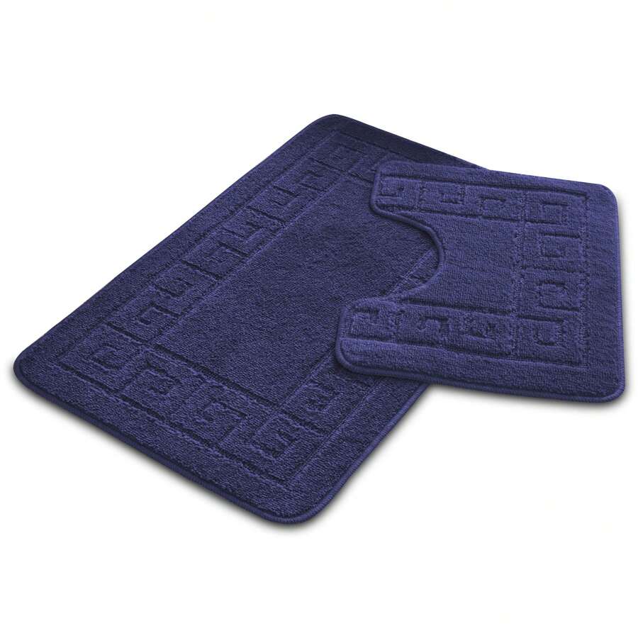 VELVETIO Bath Mat Set 2 Piece Non Slip Rubber Pedestal And Bath Mat Set Toilet Greek Bathroom Rug New