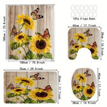 1/4 Pcs Sunflower & Butterfly Pattern Printed Waterproof Bathroom Shower Curtain Set Bathroom Decor Summer - F - View 4