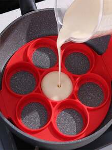 1PC Pancake Molds Silicone Baking Mould Egg Maker Pancake Egg Ring Nonstick Silicone Round Egg Rings (Red 7/4 Holes) - Multicolor - View 5