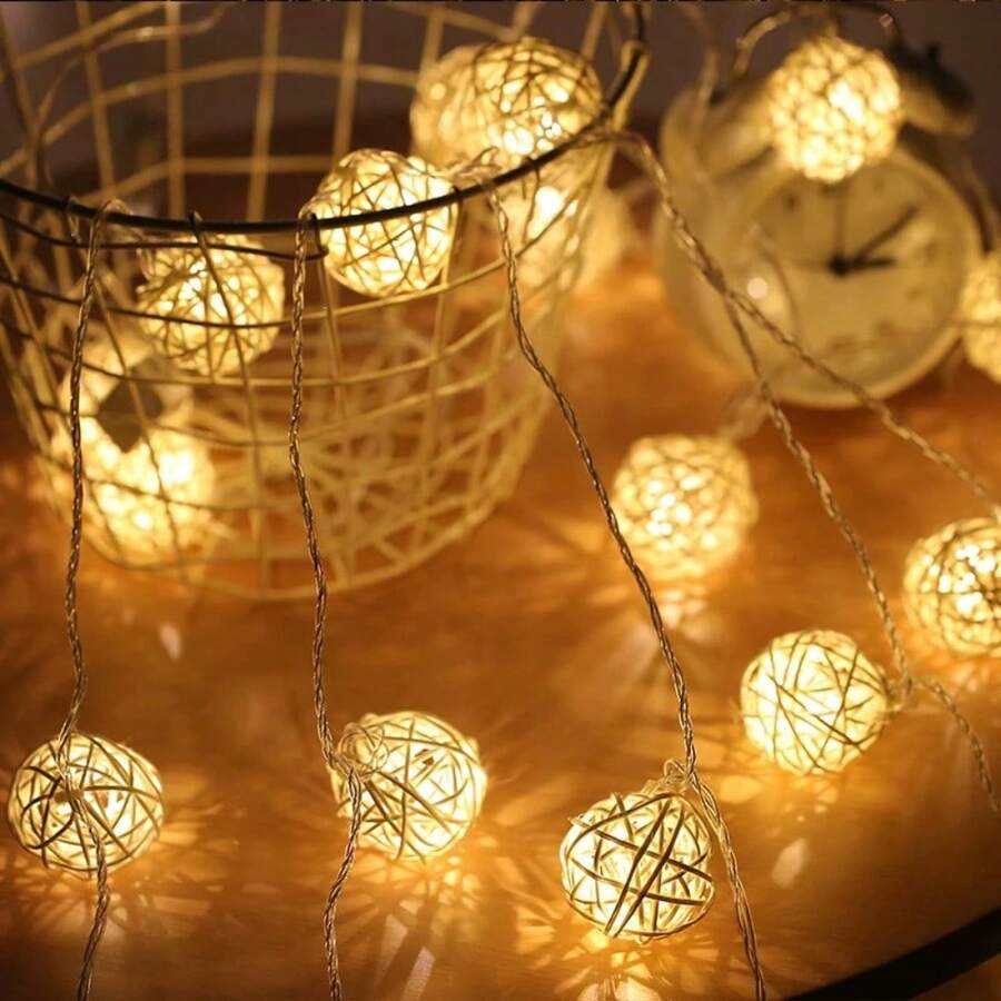 WPOSTAR 1PC 10/20/40 LEDs Rattan Ball String Lights Energy Efficient Decorative Fairy Lights, LED String Lights For Outdoor Indoor Bedroom Wedding Party Decor - Warm White - View 1