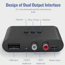 KZ Receptor de audio Bluetooth 5.2 con unidad USB, conector RCA, jack AUX de 3.5 mm, adaptador inalámbrico estéreo con micrófono para kit de coche, altavoz y amplificador