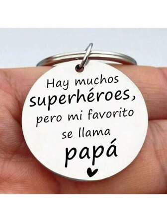 1 件男士圆形银色西班牙不锈钢钥匙扣，儿子和女儿送给爸爸的最佳父亲节礼物