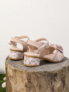 1 Pair Girl Floral Rhinestone PU High Heel Design, Fashionable Non-Slip Beach Resort Style Sandals, Summer - Pink - View 5