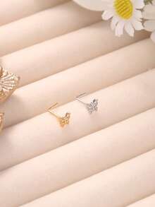 1 件蝴蝶 L 形鼻钉 - 18K 镀金 20G 女士鼻环首饰，可爱 L 形弯鼻环