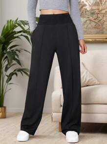 Teen Girls Elastic Waist Wide Leg Yoga Pants With Pockets (AZ223)