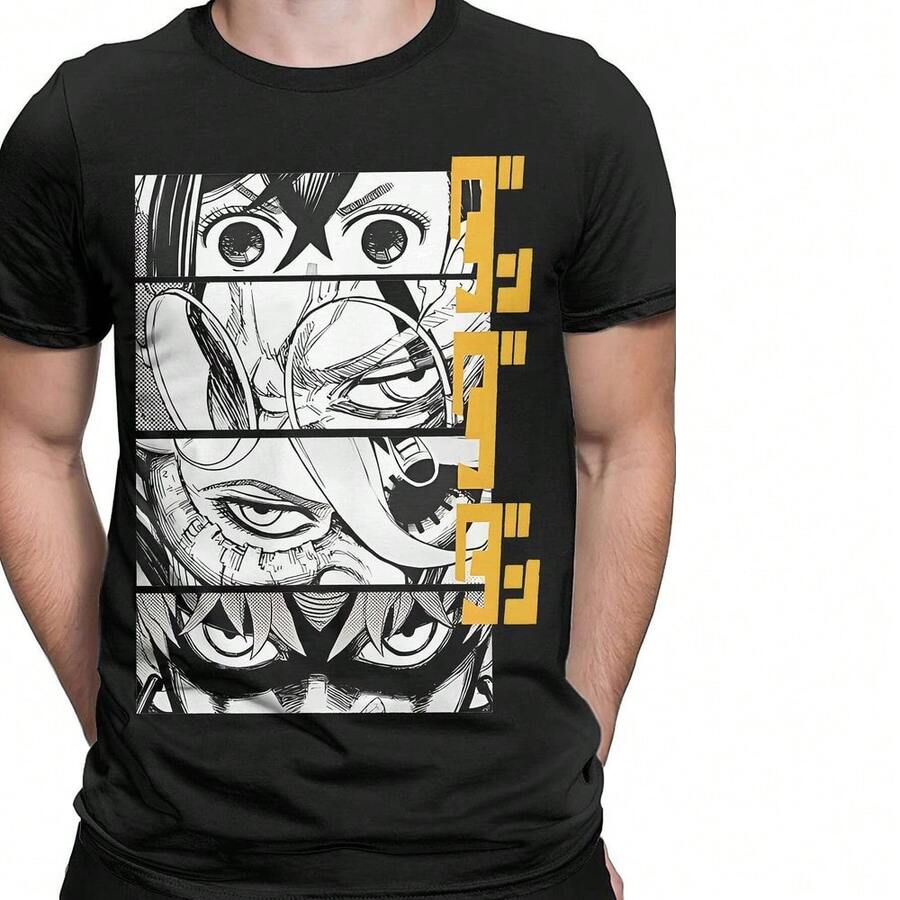 Men Dandadan Anime Eyes W Kaji T Shirts Japanese Pure Cotton Clothing Vintage Short Sleeve Round Collar Tees Plus Size T-Shirts 220g - Negro - Ver 1